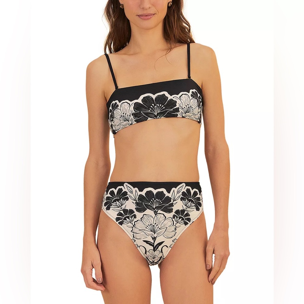NWT FARM Rio Set Flower Leopards Bikini Top & High Waist Full Bikini Bottom S